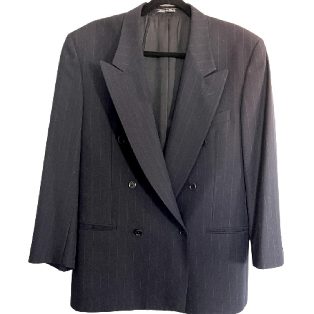 Valentino Vintage Blue White Stripe Double Breasted Wool Blazer Men’s Size 40R
